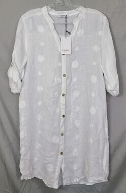 Rosemarine Women's Linen Button Front Dress Size S White Knee Length 3/4 Sleeve
